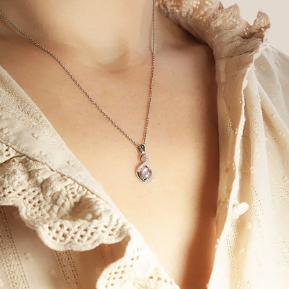 Pendentif quartz rose Madagascar AAA argent 925 Rhodié - La Boite à Cailloux