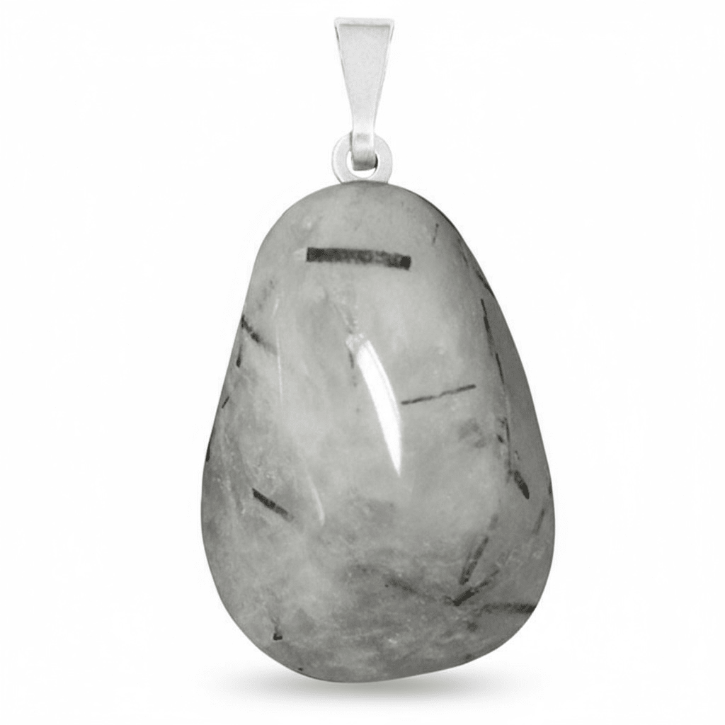 Pendentif quartz tourmaline Brésil A pierre roulée boucle argent 925 - La Boite à Cailloux