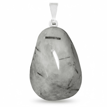 Pendentif quartz tourmaline Brésil A pierre roulée boucle argent 925 - La Boite à Cailloux