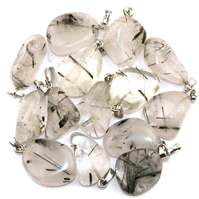 Pendentif quartz tourmaline Brésil A pierre roulée boucle argent 925 - La Boite à Cailloux