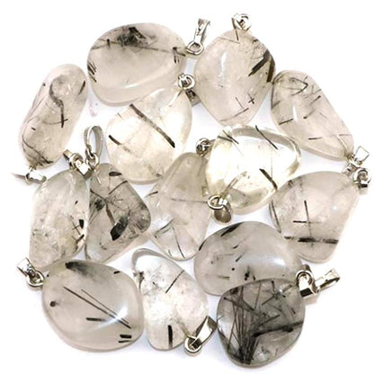 Pendentif quartz tourmaline Brésil A pierre roulée boucle argent 925 - La Boite à Cailloux