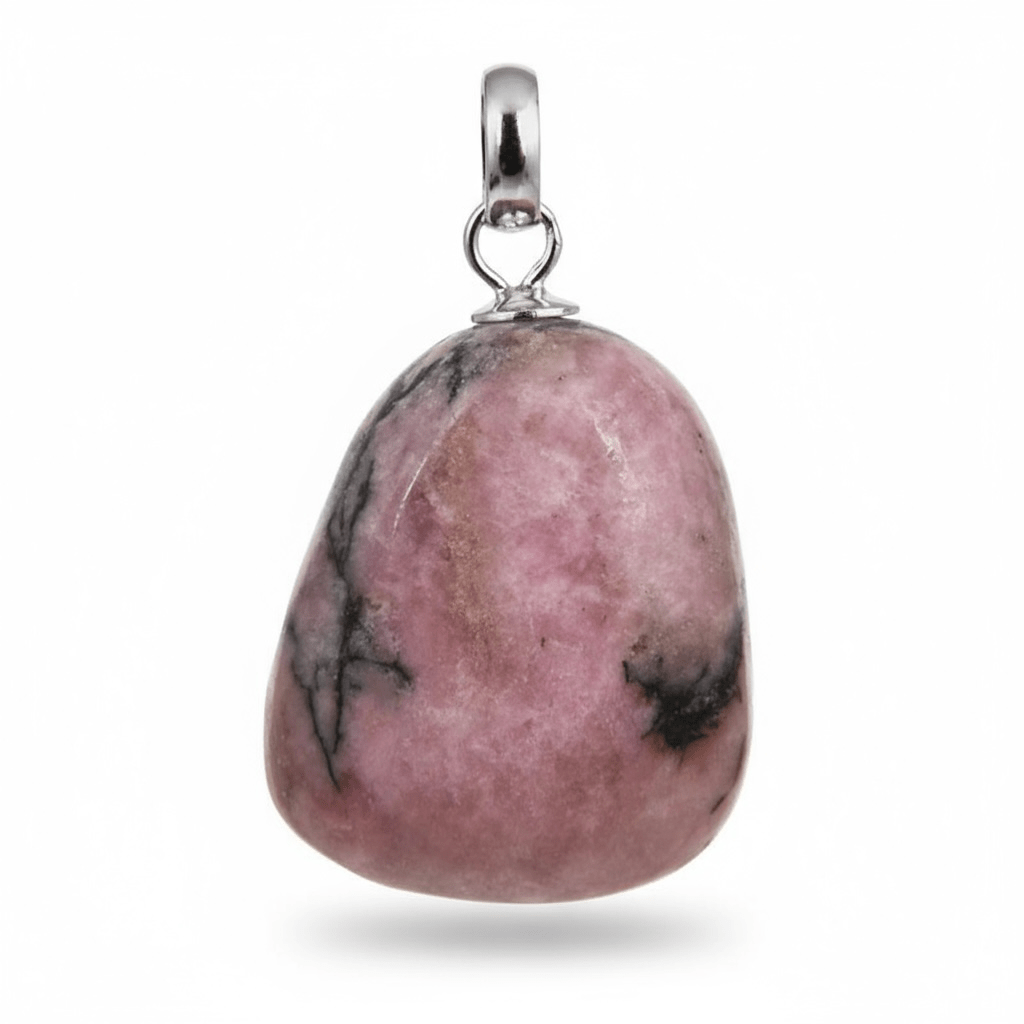 Pendentif rhodonite Madagascar pierre roulée boucle argent 925 - La Boite à Cailloux