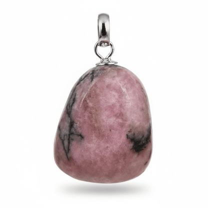 Pendentif rhodonite Madagascar pierre roulée boucle argent 925 - La Boite à Cailloux