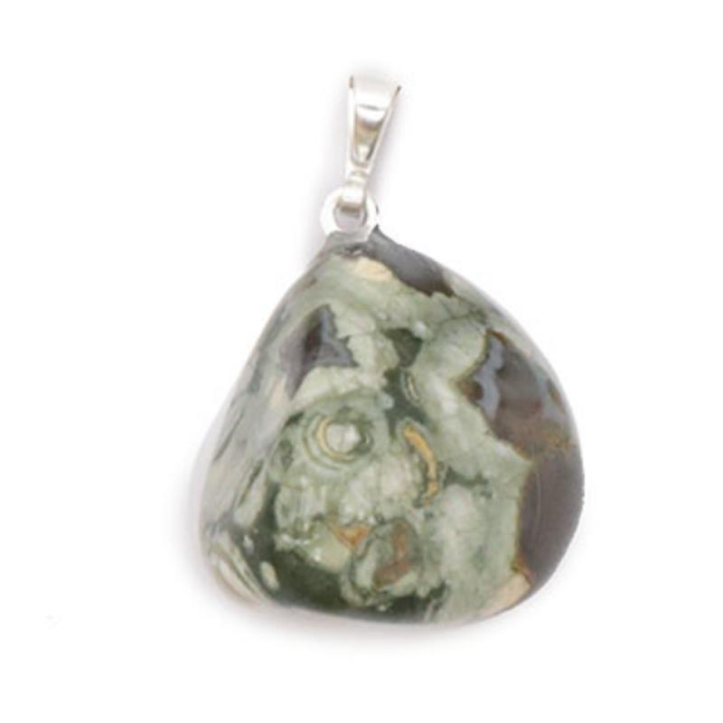 Pendentif rhyolite Australie A pierre roulée acier inoxydable - La Boite à Cailloux
