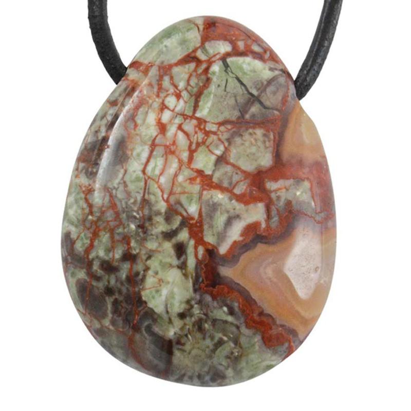 Pendentif rhyolite Australie A (pierre trouée) + cordon - La Boite à Cailloux