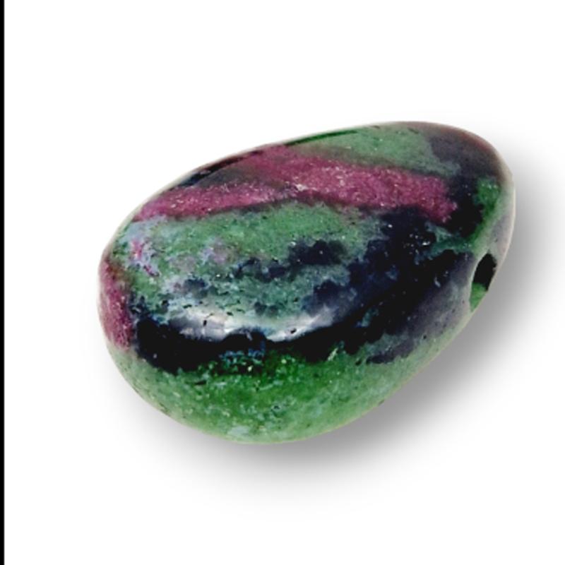 Pendentif rubis sur zoisite Afrique du Sud A (pierre trouée) + cordon - La Boite à Cailloux