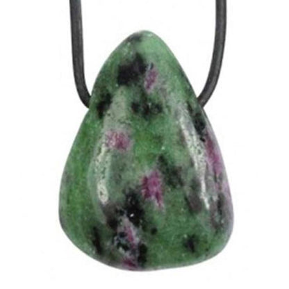 Pendentif rubis sur zoisite Afrique du Sud A (pierre trouée) + cordon - La Boite à Cailloux