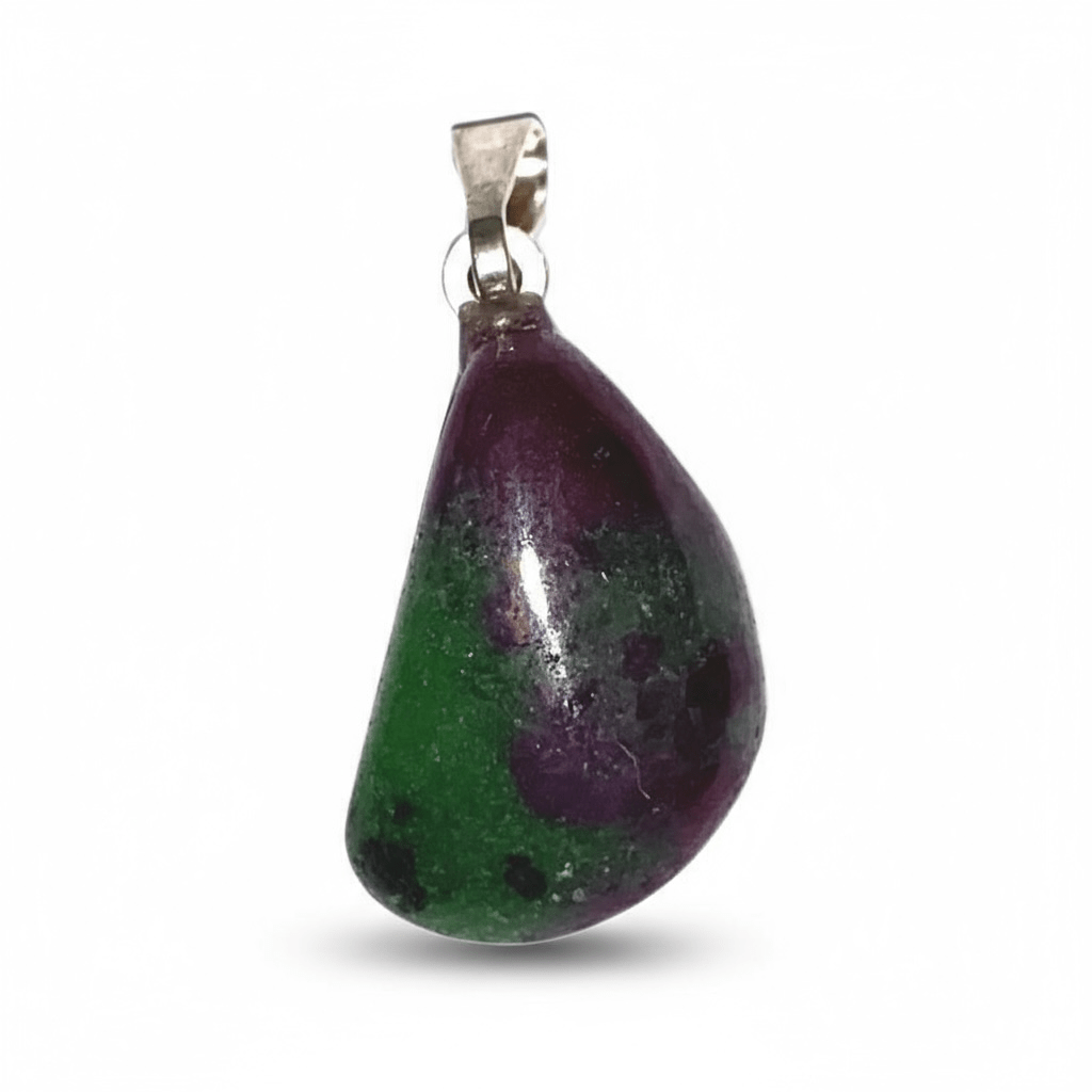 Pendentif rubis sur Zoisite Tanzanie A pierre roulée boucle argent 925 - La Boite à Cailloux