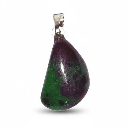 Pendentif rubis sur Zoisite Tanzanie A pierre roulée boucle argent 925 - La Boite à Cailloux