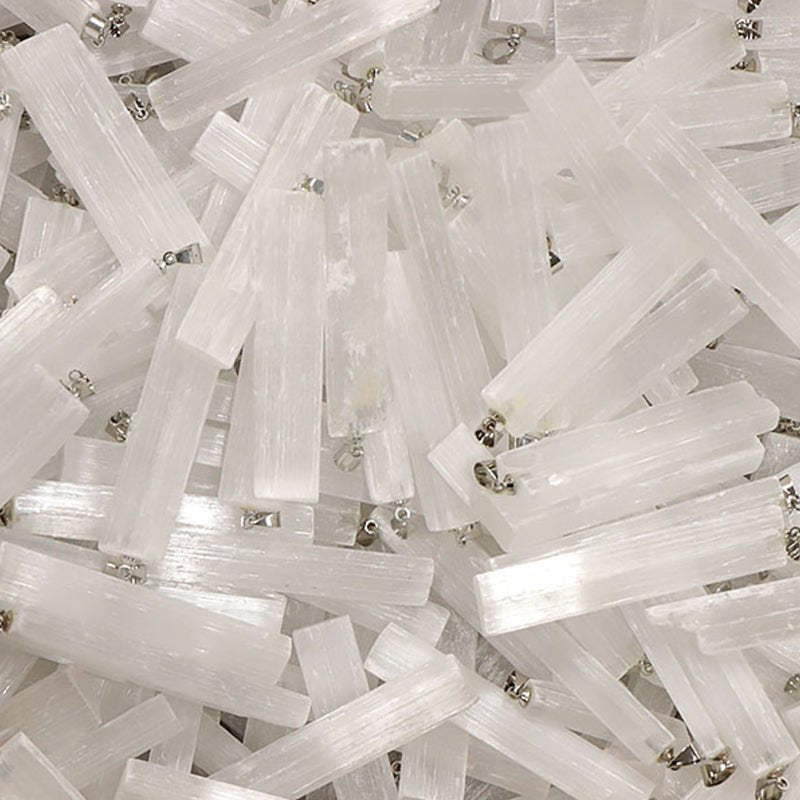 Pendentif sélénite Maroc AA acier inoxydable (pierre brute) - La Boite à Cailloux