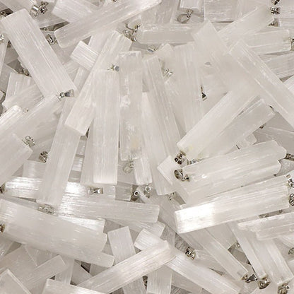 Pendentif sélénite Maroc AA acier inoxydable (pierre brute) - La Boite à Cailloux