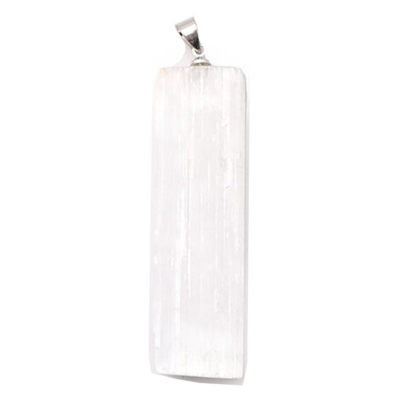 Pendentif sélénite Maroc AA acier inoxydable (pierre brute) - La Boite à Cailloux