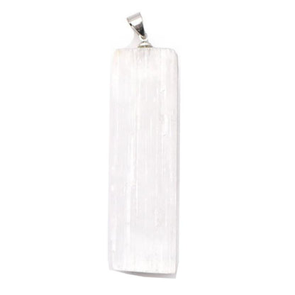 Pendentif sélénite Maroc AA acier inoxydable (pierre brute) - La Boite à Cailloux