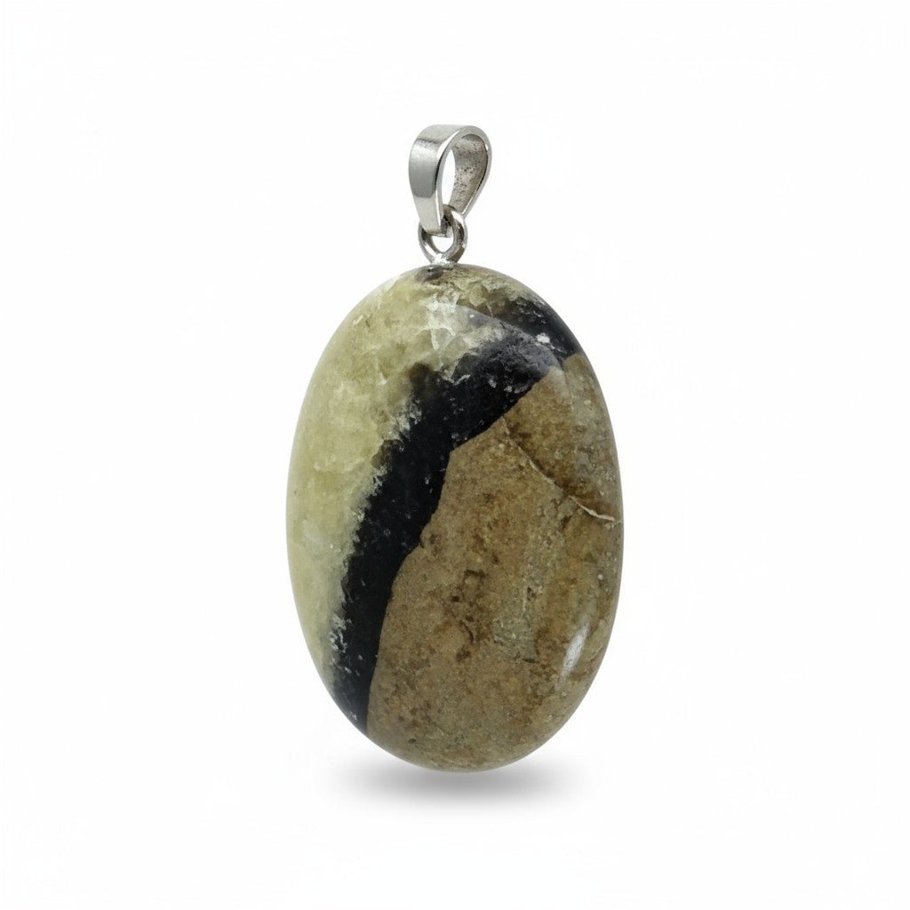 Pendentif septaria Madagascar A+ pierre roulée boucle argent 925 - La Boite à Cailloux