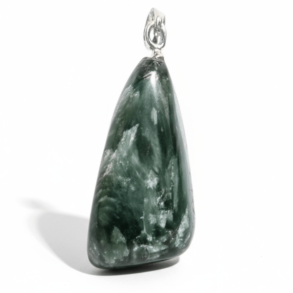 Pendentif séraphinite Russie A pierre roulée boucle argent 925 - La Boite à Cailloux