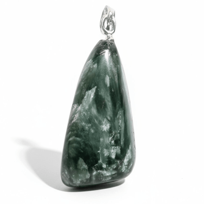 Pendentif séraphinite Russie A pierre roulée boucle argent 925 - La Boite à Cailloux