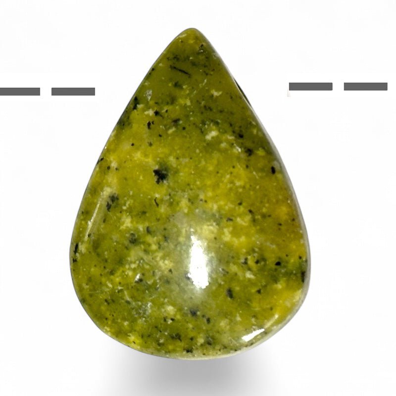 Pendentif serpentine Pérou AA goutte (pierre trouée) + cordon - La Boite à Cailloux