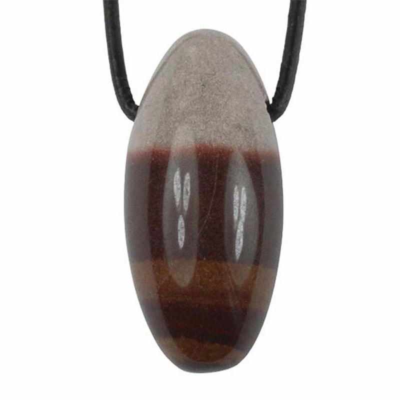 Pendentif Shiva Lingam Inde A (pierre trouée) + cordon - La Boite à Cailloux