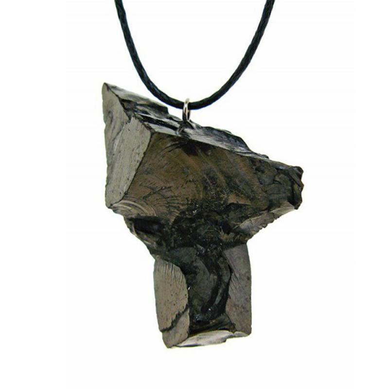Pendentif shungite brute cristallisée (environ 5g) + cordon - La Boite à Cailloux
