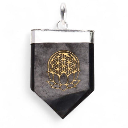 Pendentif shungite Fleur de Lotus plaqué argent - La Boite à Cailloux