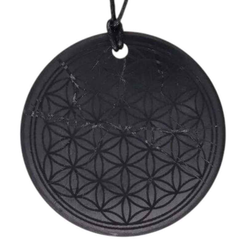 Pendentif shungite fleur de vie 50mm Russie A + cordon - La Boite à Cailloux