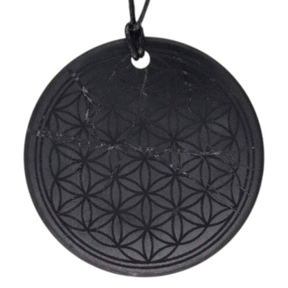 Pendentif shungite fleur de vie 50mm Russie A + cordon - La Boite à Cailloux