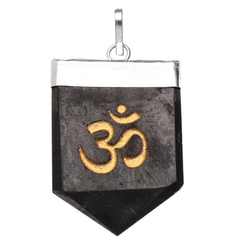 Pendentif shungite Om plaqué argent - La Boite à Cailloux
