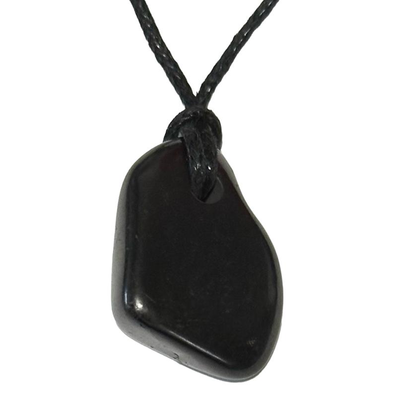 Pendentif shungite Russie A (pierre percée) + cordon - La Boite à Cailloux