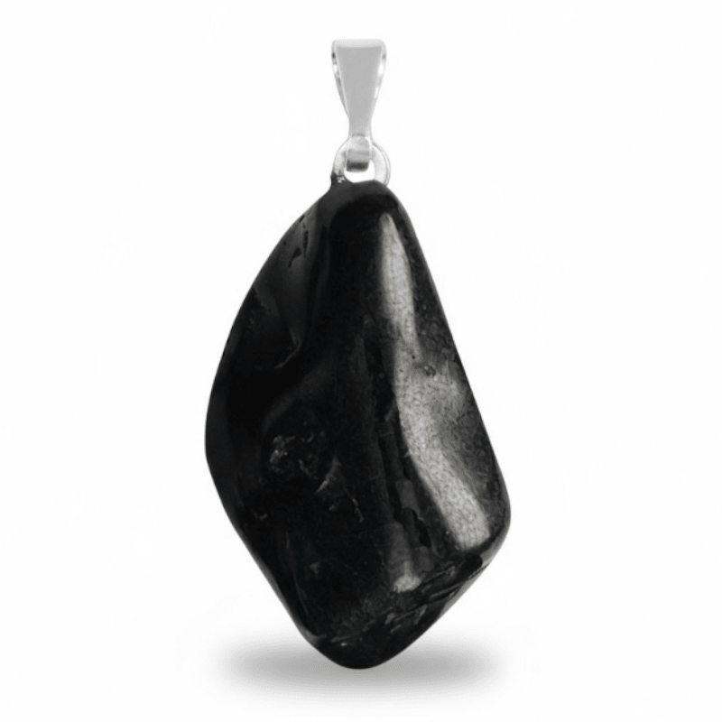 Pendentif shungite Russie A pierre roulée boucle argent 925 - La Boite à Cailloux