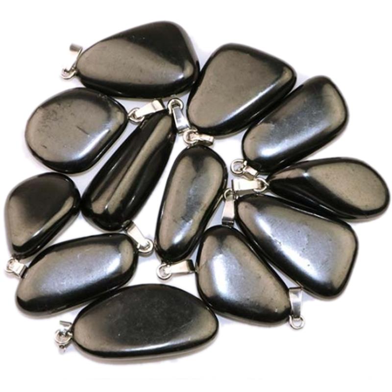 Pendentif shungite Russie A pierre roulée boucle argent 925 - La Boite à Cailloux