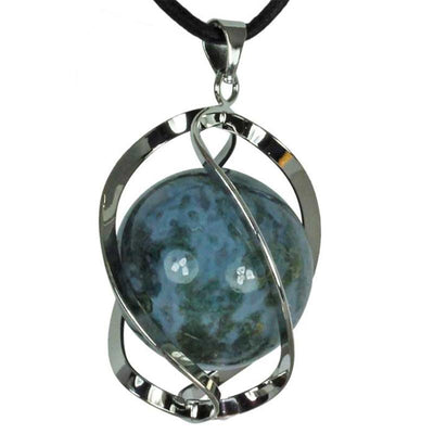 Pendentif spirale avec boule de 20mm d'agate mousse Brésil A
