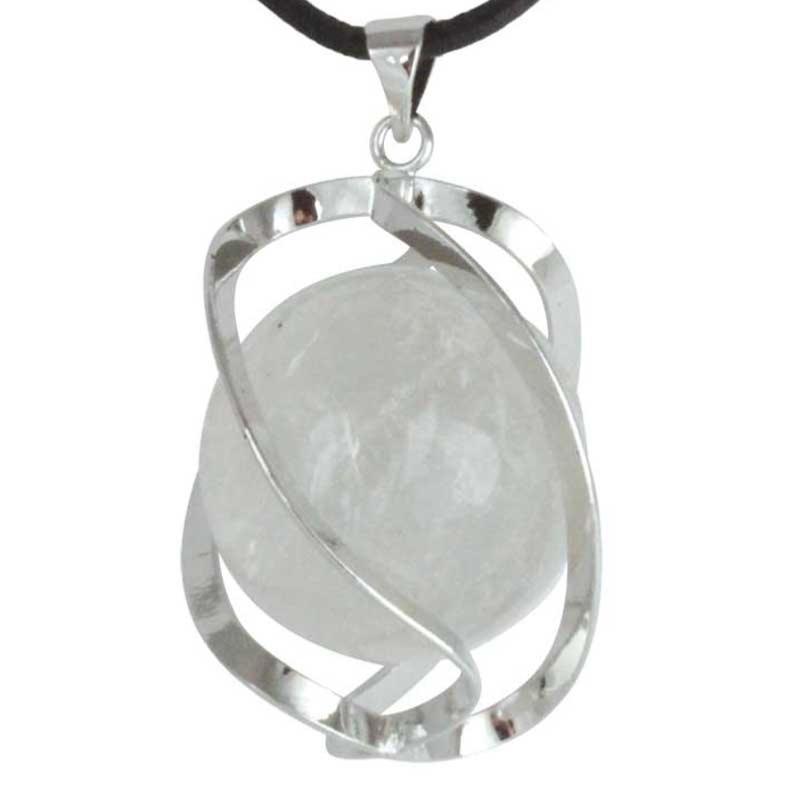 Pendentif spirale avec boule de 20mm de cristal de roche Brésil A - La Boite à Cailloux