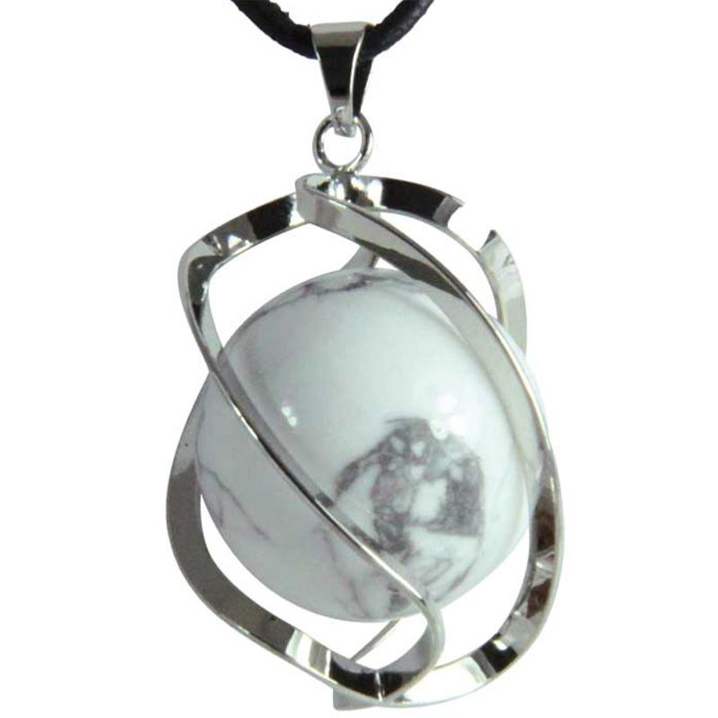 Pendentif spirale avec boule de 20mm de howlite Zimbabwe A - La Boite à Cailloux
