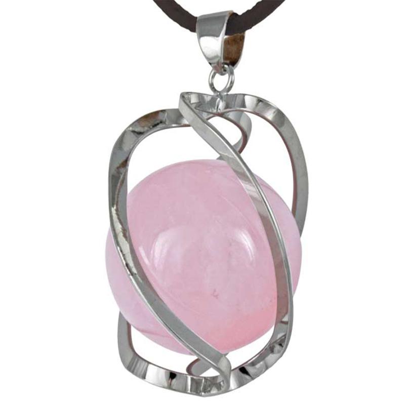 Pendentif spirale avec boule de 20mm de quartz rose Brésil A - La Boite à Cailloux