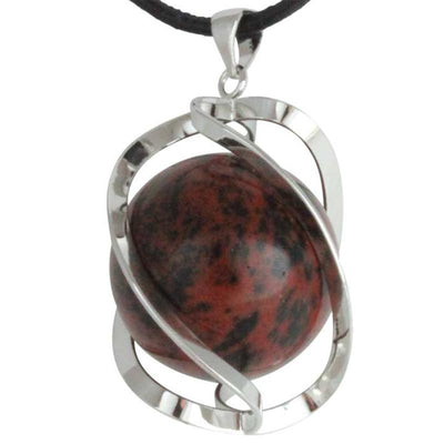 Colgante espiral con bola de 20mm de obsidiana caoba México A
