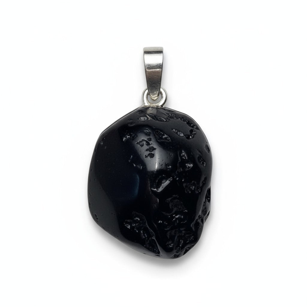 Pendentif tectite Russie A pierre roulée boucle argent 925 - La Boite à Cailloux