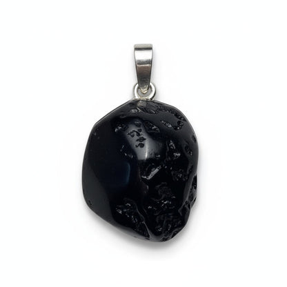 Pendentif tectite Russie A pierre roulée boucle argent 925 - La Boite à Cailloux