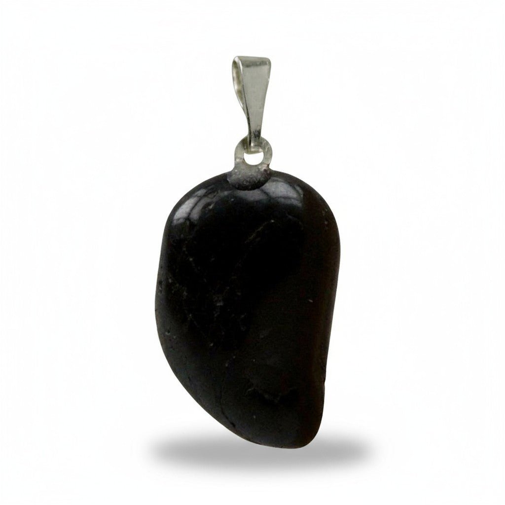 Pendentif tourmaline noire Brésil A pierre roulée boucle argent 925 - La Boite à Cailloux