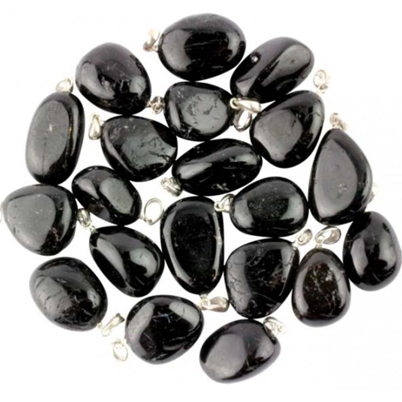 Pendentif tourmaline noire Brésil A pierre roulée boucle argent 925 - La Boite à Cailloux