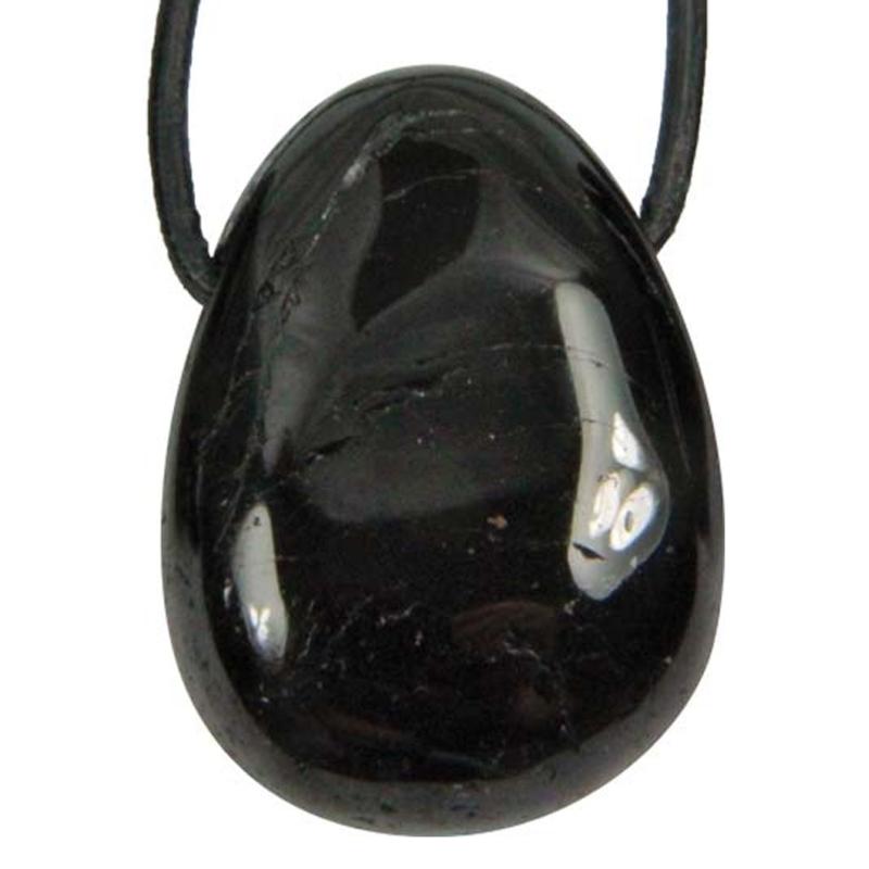 Pendentif tourmaline noire Brésil AA (pierre trouée) + cordon - La Boite à Cailloux