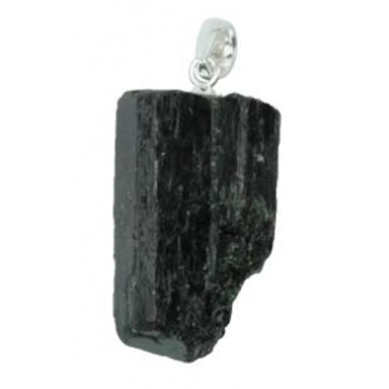 Pendentif tourmaline noire brute cristallisée Brésil A boucle argent 925 - La Boite à Cailloux