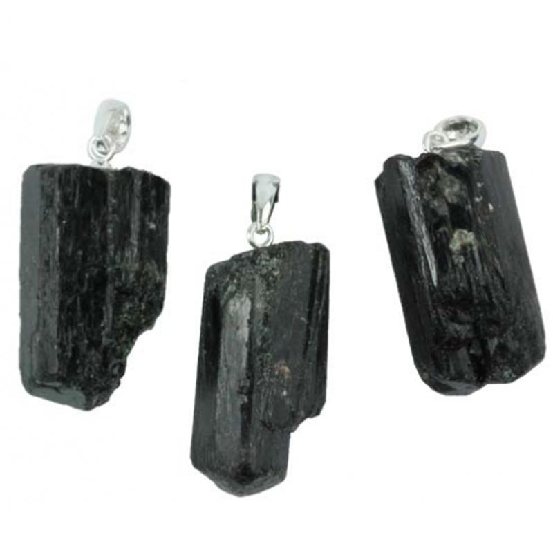 Pendentif tourmaline noire brute cristallisée Brésil A boucle argent 925 - La Boite à Cailloux