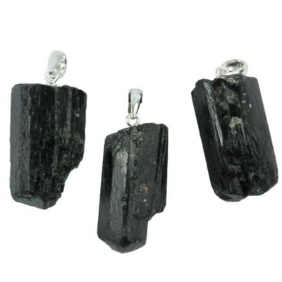 Pendentif tourmaline noire brute cristallisée Brésil A  boucle argent 925
