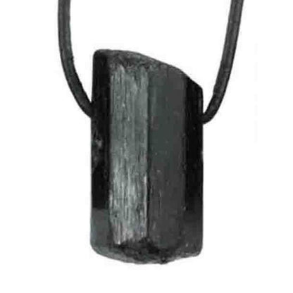 Pendentif tourmaline noire brute cristallisée Brésil AB (pierre trouée) + cordon - La Boite à Cailloux