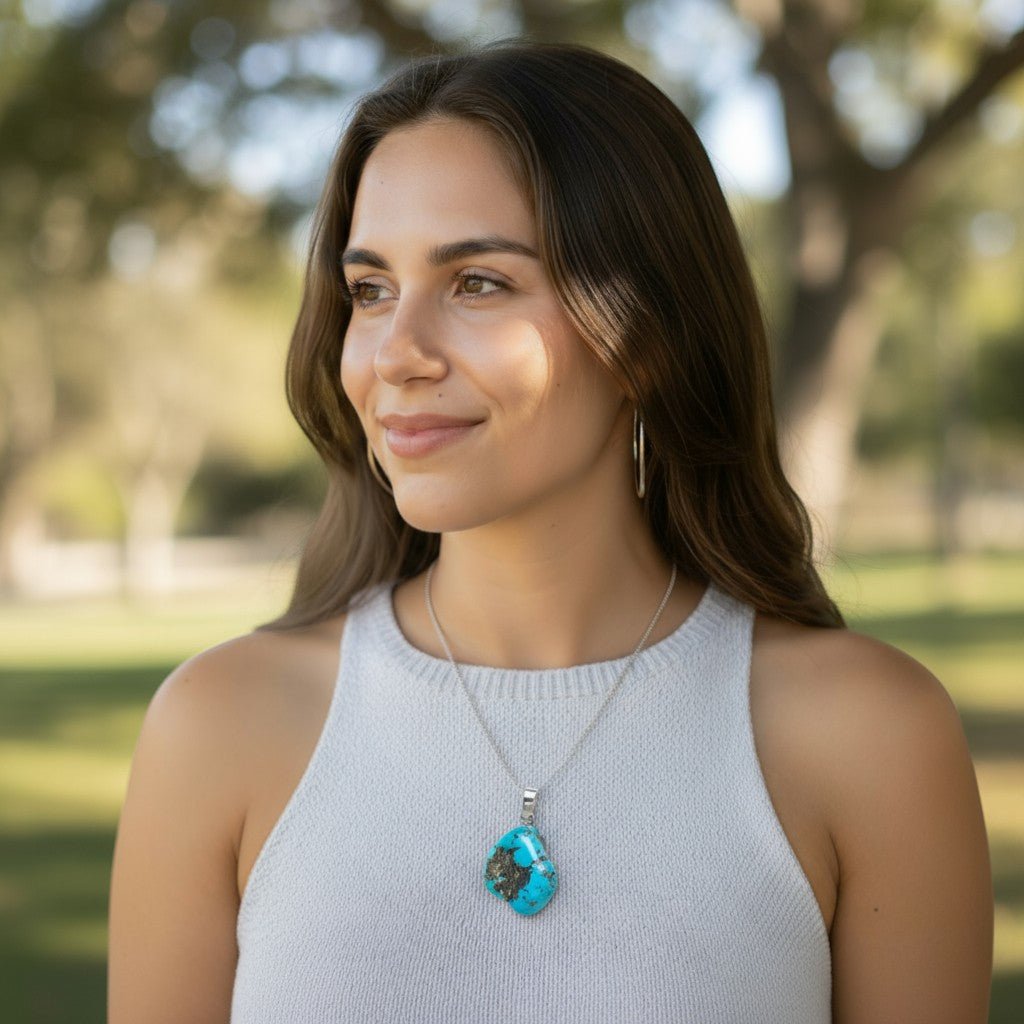 Pendentif turquoise Arizona A pierre roulée boucle argent 925 - La Boite à Cailloux