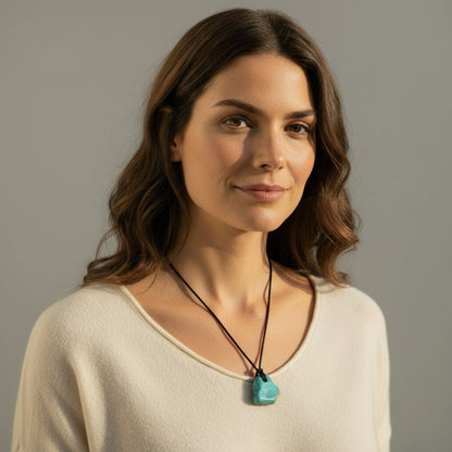 Pendentif turquoise Tibet A+ (pierre trouée) + cordon - La Boite à Cailloux