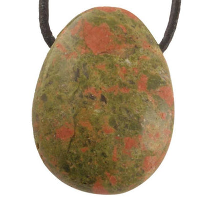Pendentif unakite Afrique du Sud A (pierre trouée) + cordon - La Boite à Cailloux