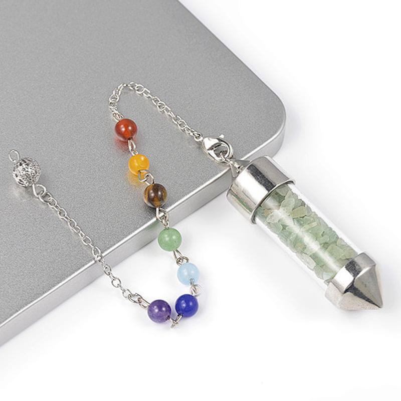 Pendule 7 chakras acier aventurine verte Brésil - La Boite à Cailloux