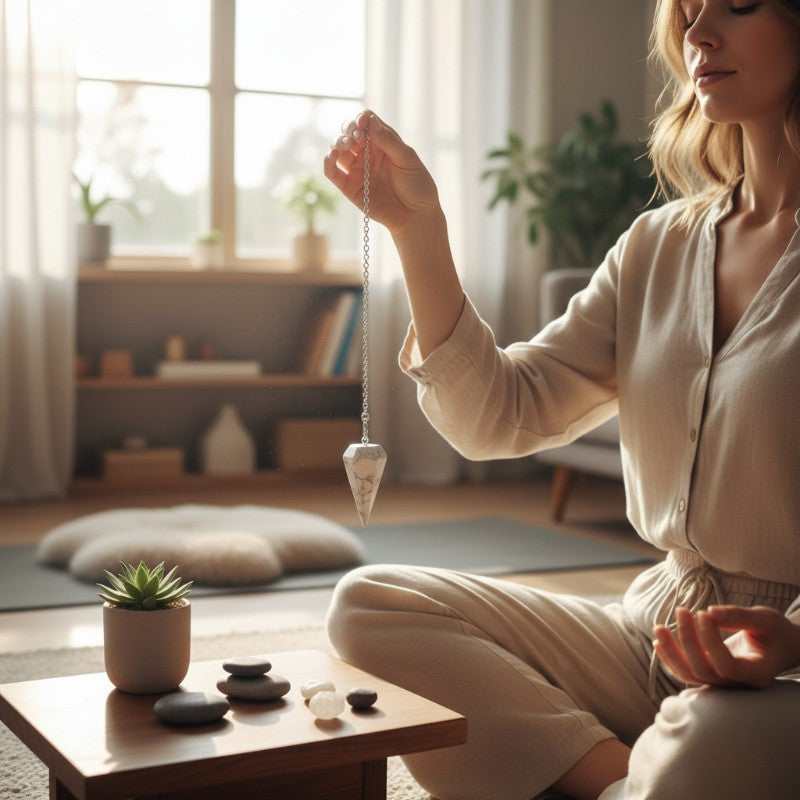 Zimbabwe Un péndulo de howlita hexagonal