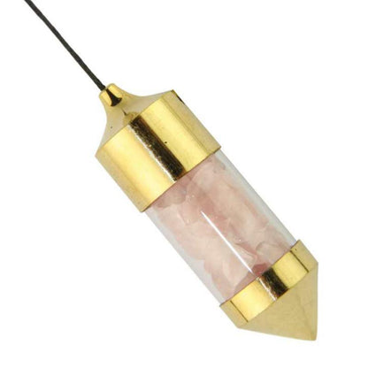 Pendule laiton quartz rose Brésil A - La Boite à Cailloux